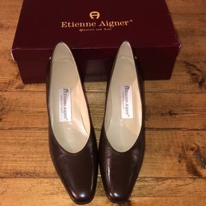 Etienne Aigner Brown Leather Kitten Heel Pumps
